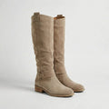 Women's Slouch Knee High Boots with Buckle Strap and Low Heel 0