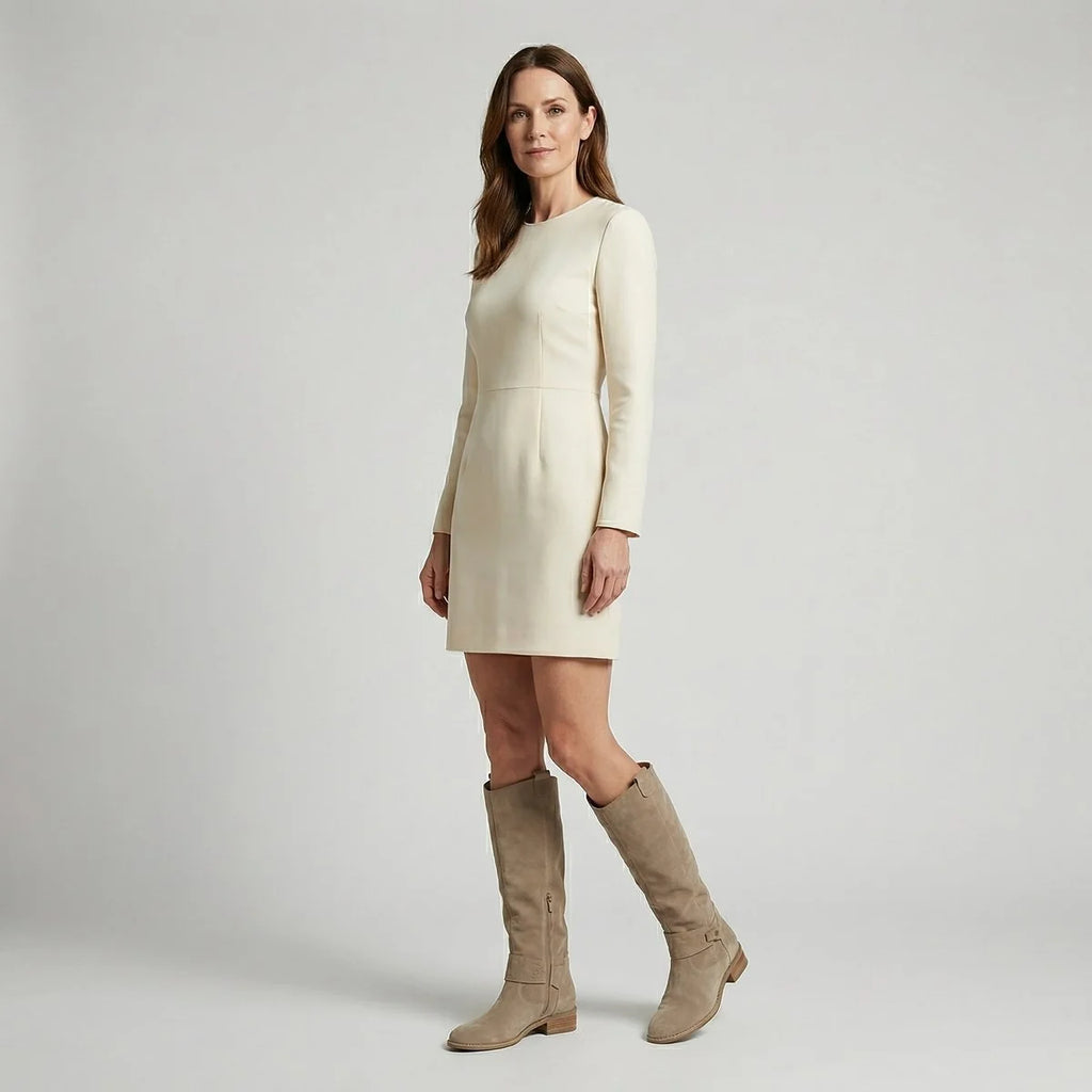 Women's Slouch Knee High Boots with Buckle Strap and Low Heel 5