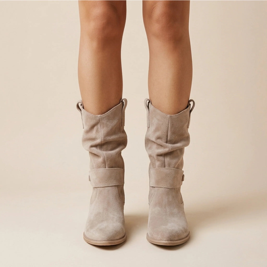 Women's Slouch Suede Ankle Boots with Wooden Block Heel 8