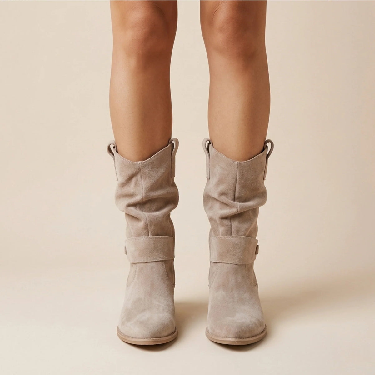 Women's Slouch Suede Ankle Boots with Wooden Block Heel 8