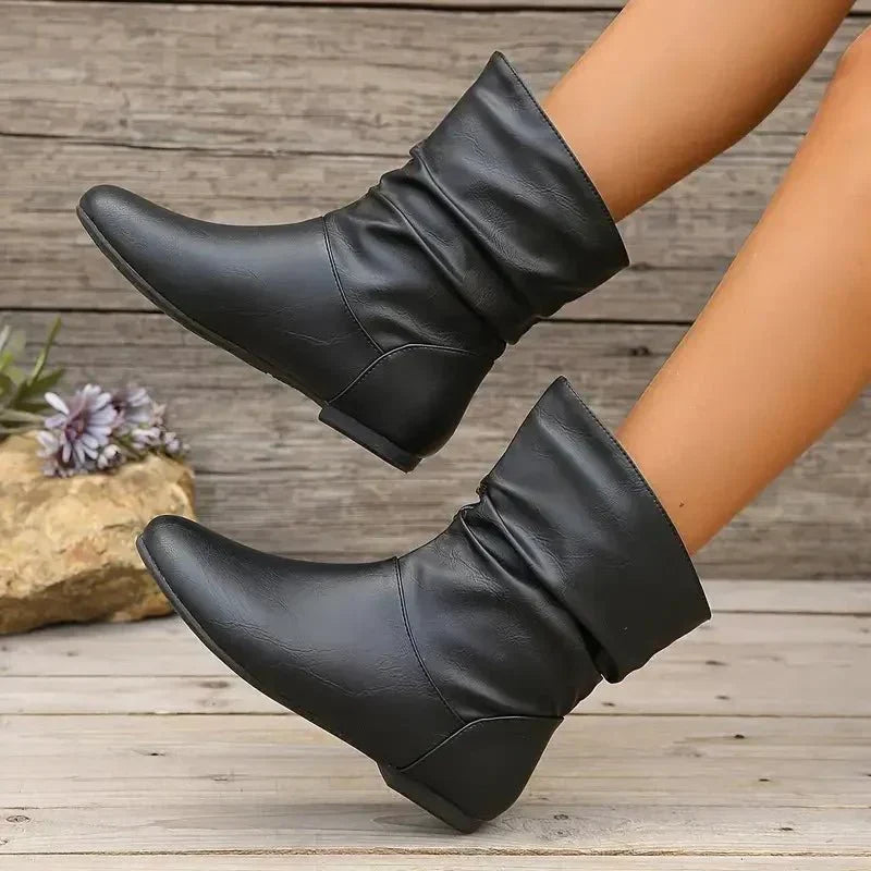 Women's Slouched Mid-Calf Leather Boot with Soft Lining 0