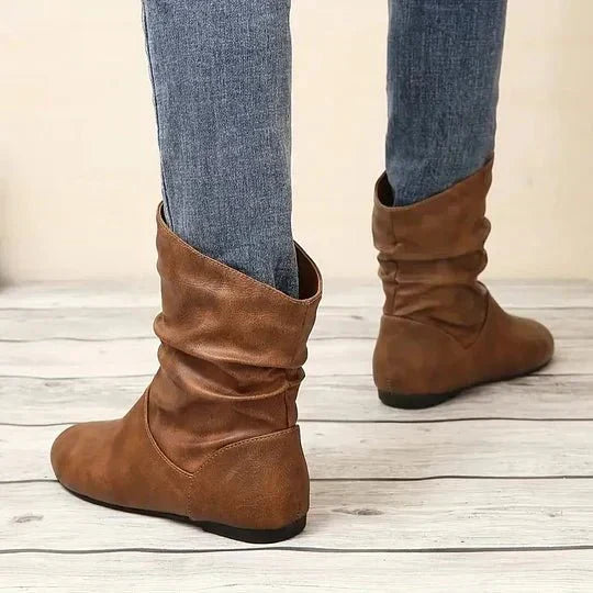 Women's Slouched Mid-Calf Leather Boot with Soft Lining 6