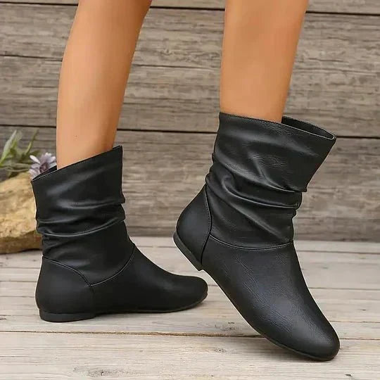 Women's Slouched Mid-Calf Leather Boot with Soft Lining 7
