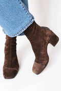 Women's Square Toe Suede Block Heel Booties 0