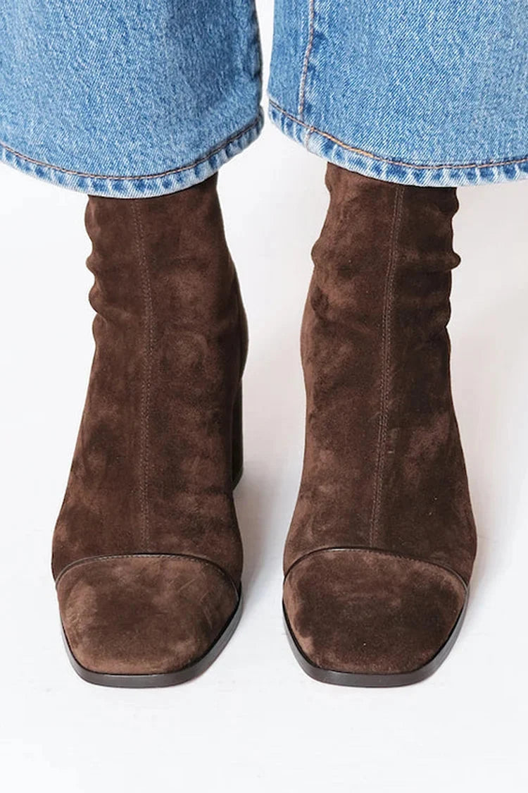 Women's Square Toe Suede Block Heel Booties 1