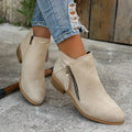Women's Suede Ankle Bootie with Side Zip and Stacked Heel 0