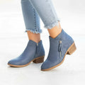 Women's Suede Ankle Booties with Side Zip and Block Heel 0