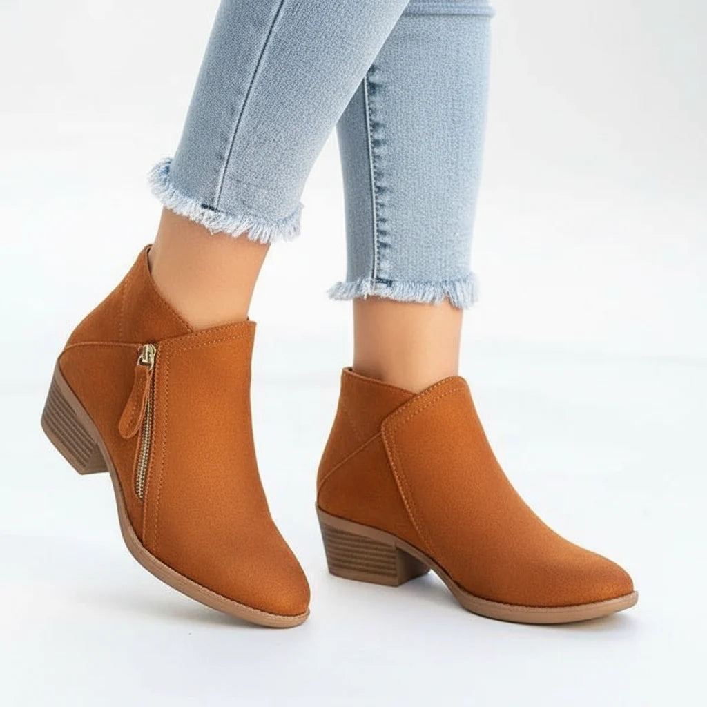 Women's Suede Ankle Booties with Side Zip and Block Heel 4