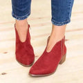 Women's Suede Ankle Booties with V-Cut and Block Heel 0