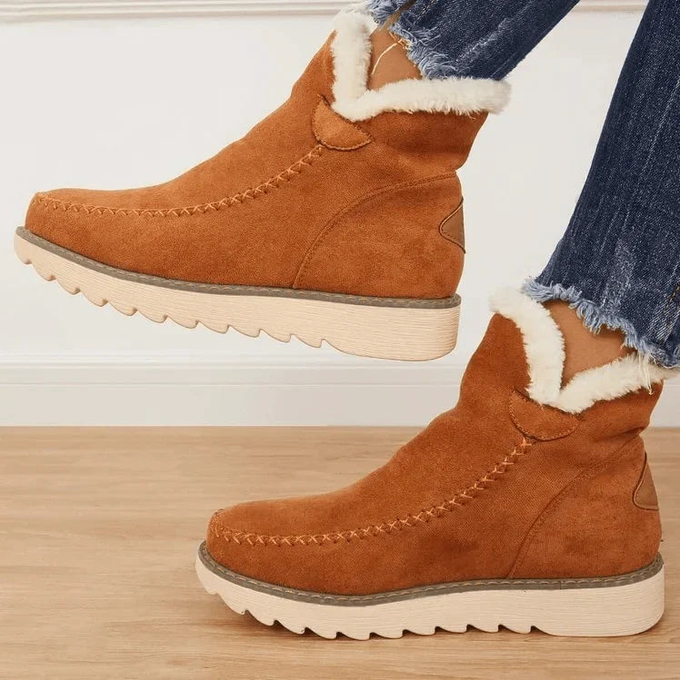 Women's Suede Ankle Boots with Fleece-Lined V-Cut Collar and Wedge Sole 3
