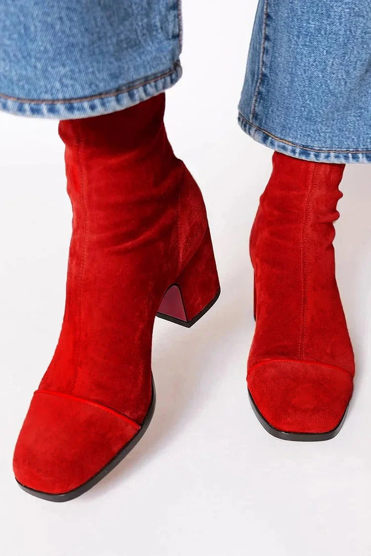 Women's Suede Ankle Boots with Square Toe and Chunky Heel 0