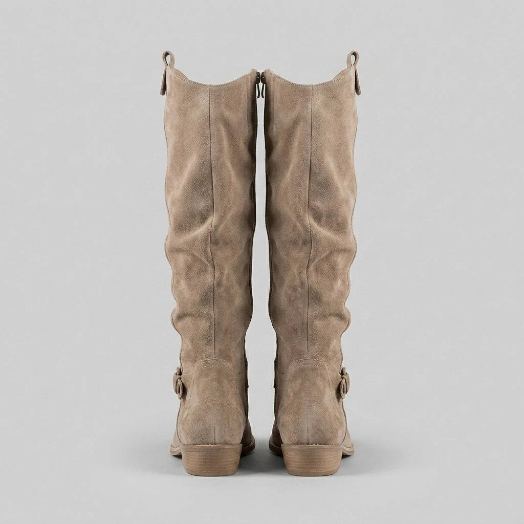 Women's Suede Knee-High Boots with Slouched Shaft and Stacked Heel 4
