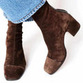 Women's Suede Square Toe Block Heel Ankle Boots 0