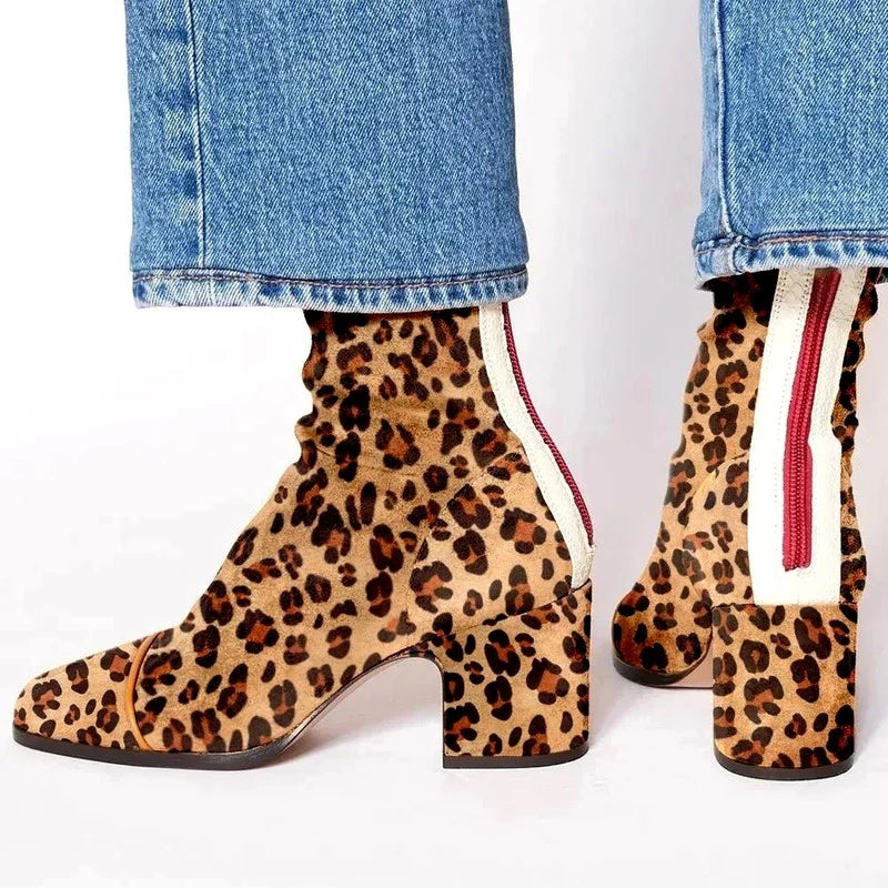 Women's Suede Square Toe Block Heel Ankle Boots 4