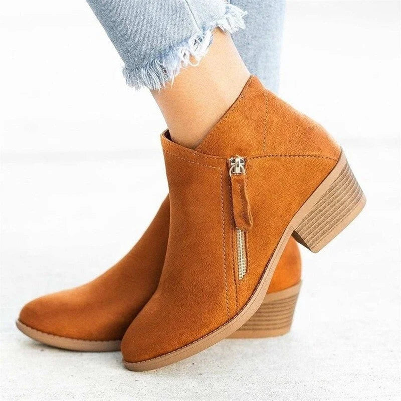 Women's Suede Wedge Ankle Boots with Side Zip 0