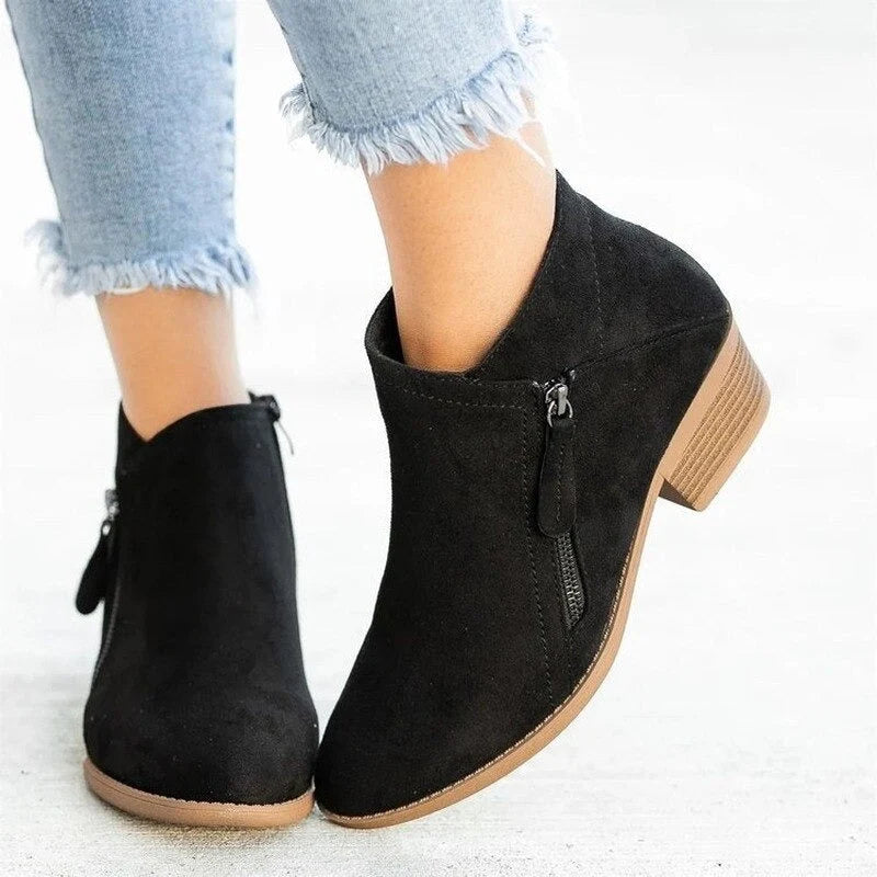 Women's Suede Wedge Ankle Boots with Side Zip 4