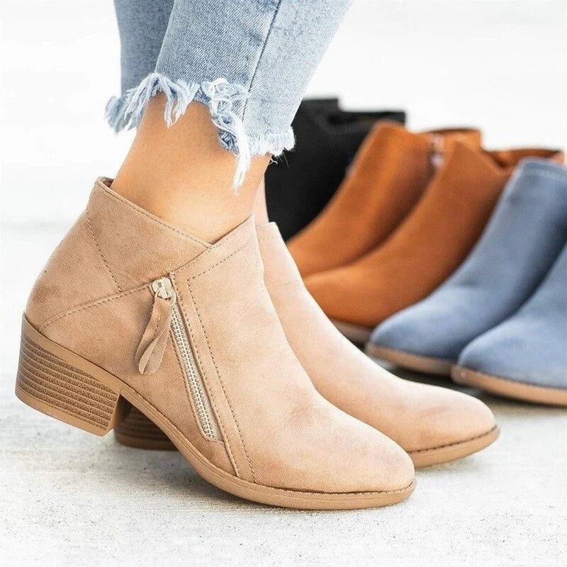 Women's Suede Wedge Ankle Boots with Side Zip 5