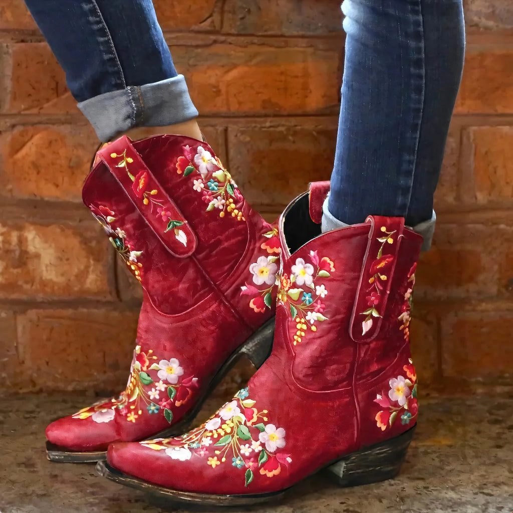 Women's Suede Western Boots with Floral Embroidery 0