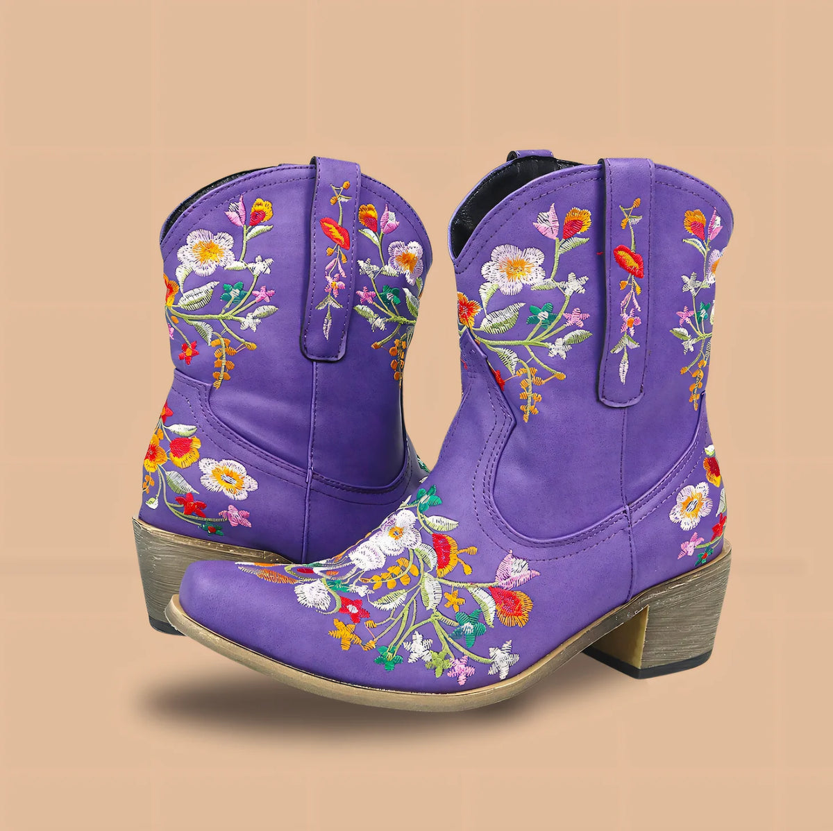 Women's Suede Western Boots with Floral Embroidery 8