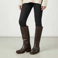 Women's Tall Leather Boots with Stacked Heel and Ankle Support 0