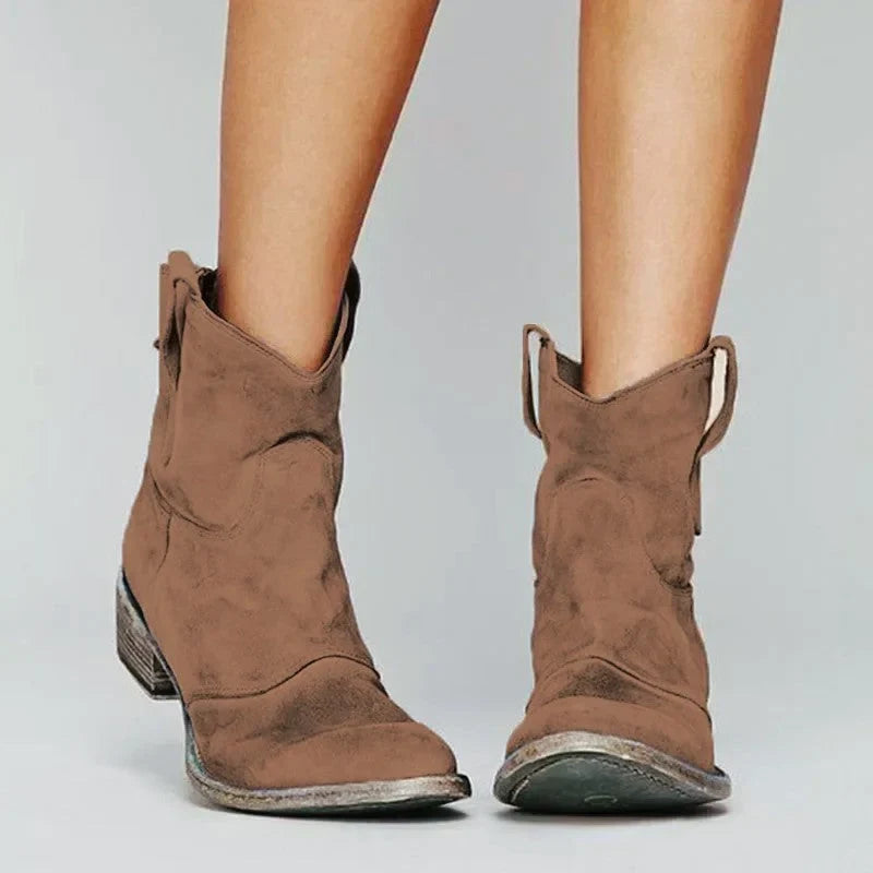 Women’s Western-Inspired Suede Ankle Boots with Stacked Heel 0