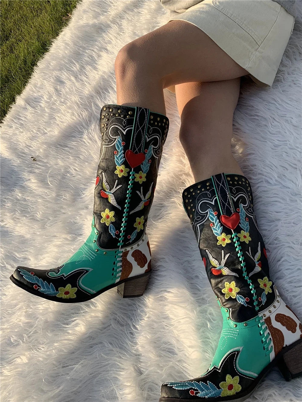 Women's Western Embroidered Leather Cowboy Boots 0