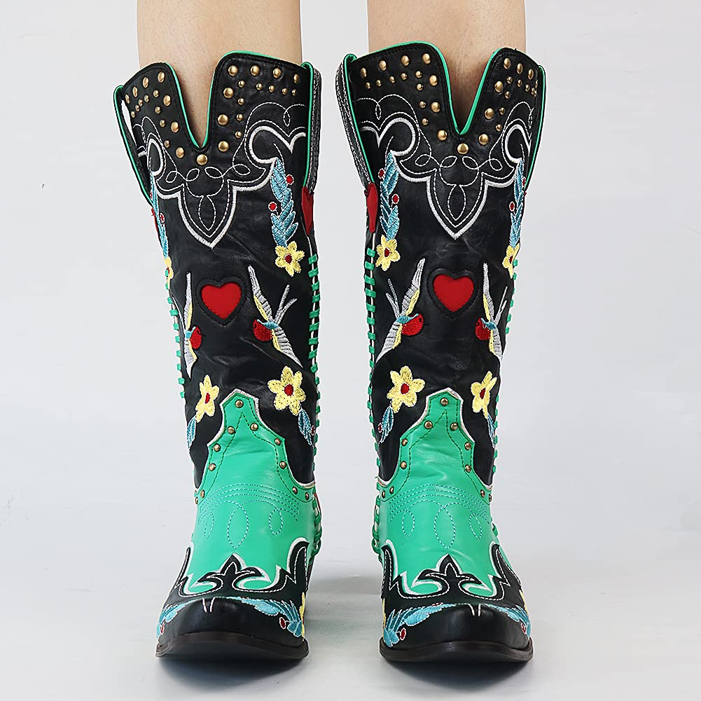 Women's Western Embroidered Leather Cowboy Boots 2