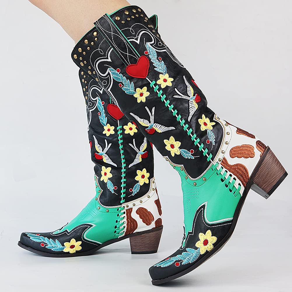 Women's Western Embroidered Leather Cowboy Boots 3