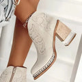 Women's Western Leather Ankle Boots with Studded Trim 0