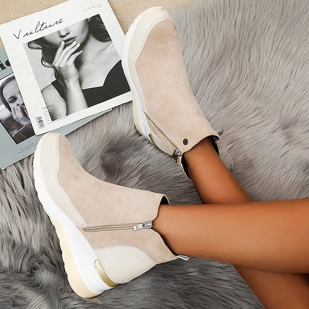Womens Wedge Ankle Boots with Crocodile-Embossed Panels and Side Zip 7