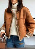 Sherpa-Lined Suede Look Jacket