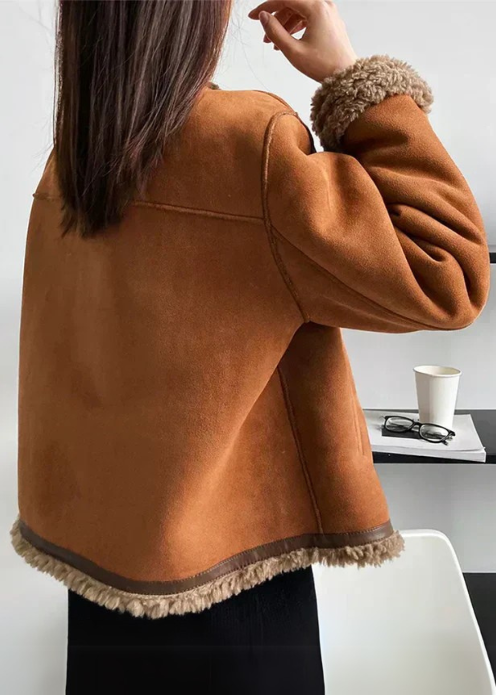 Sherpa-Lined Suede Look Jacket