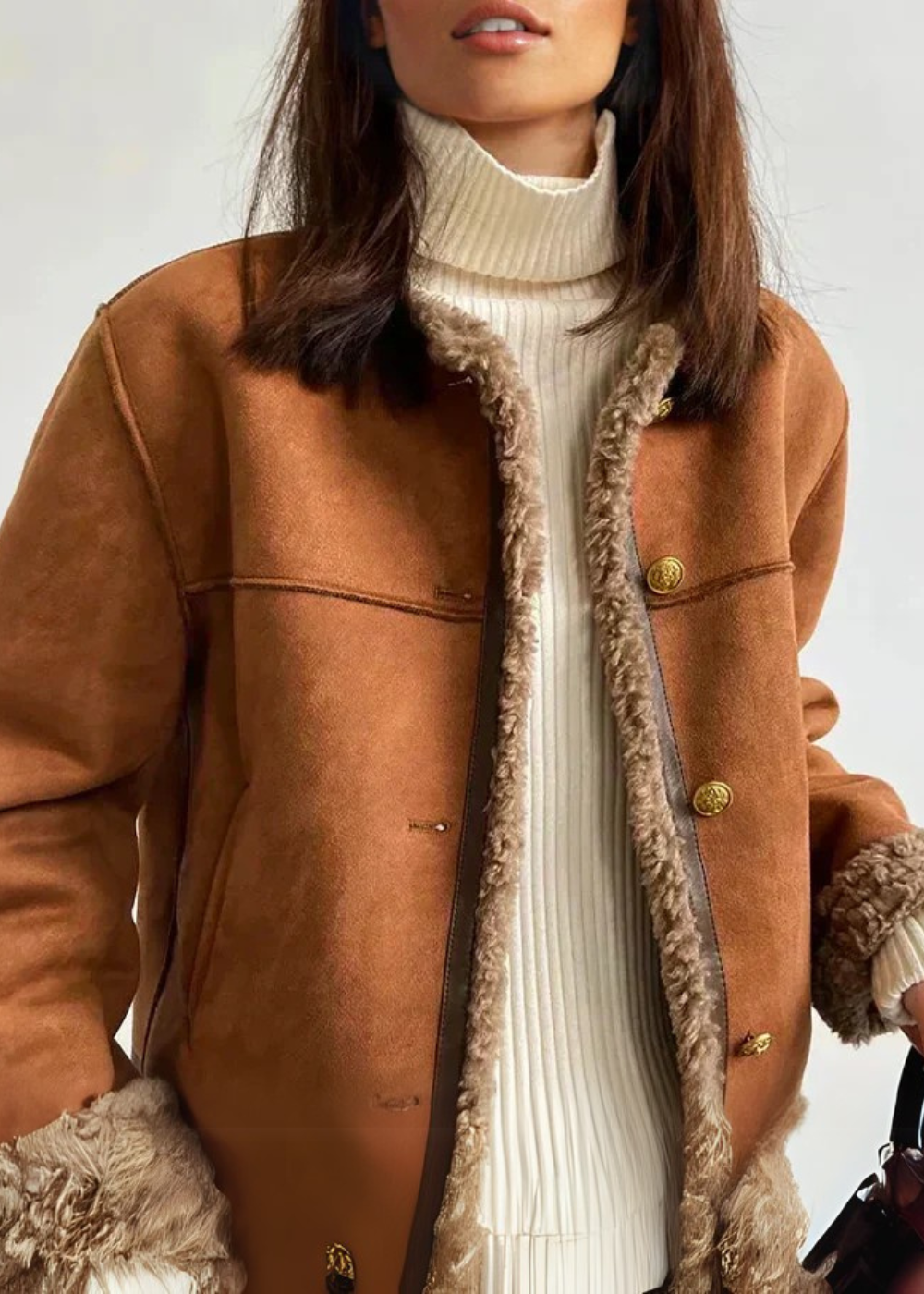 Sherpa-Lined Suede Look Jacket