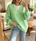 Loose V-Neck Knit Sweater - Soft and Relaxed
