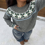 Retro Floral Pullover Sweater - Soft and Feminine