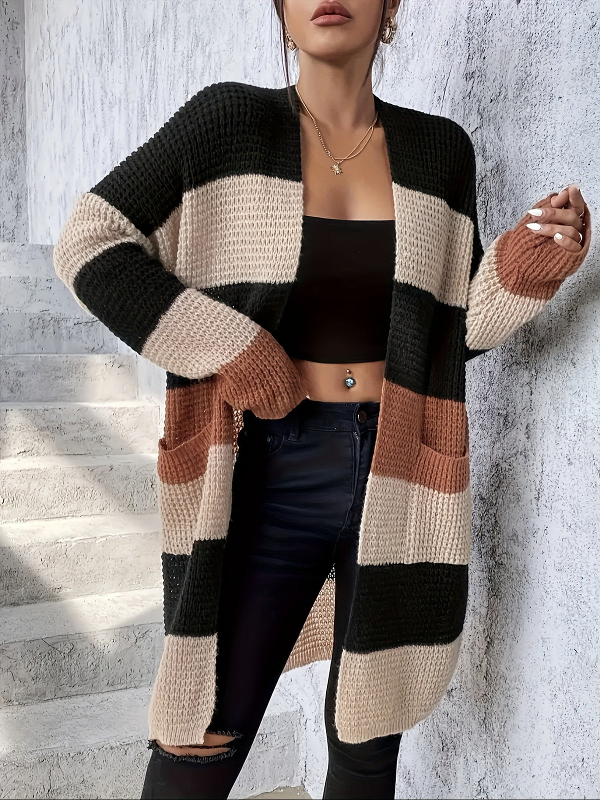 Women’s Color Block Longline Cardigan – Modern Comfortable Layer