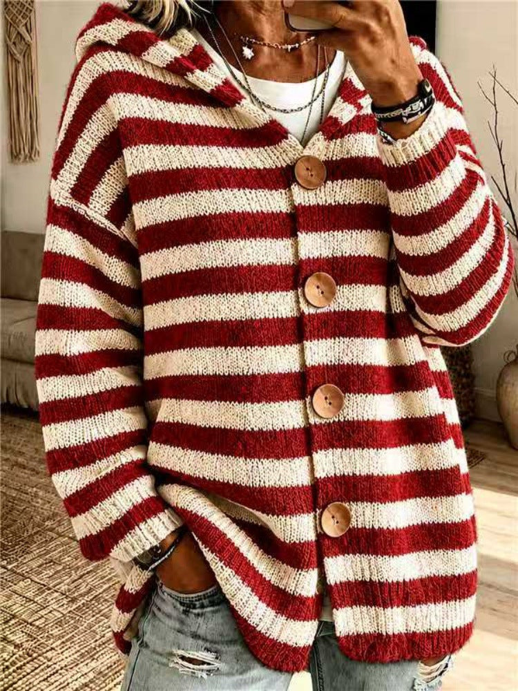 Striped Hooded Cardigan Jacket - Warm and Casual