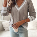 Women’s Elegant V-Neck Sweater – Soft Versatile Knit