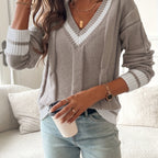 Women’s Elegant V-Neck Sweater – Soft Versatile Knit