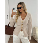 Minimalist V-Neck Button Cardigan Sweater - Simple and Chic
