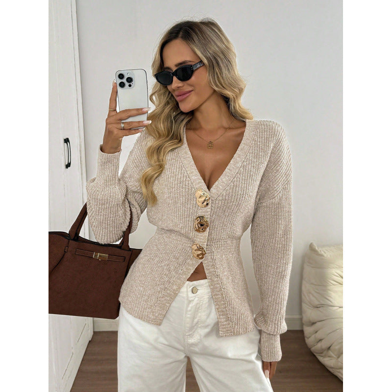 Minimalist V-Neck Button Cardigan Sweater - Simple and Chic