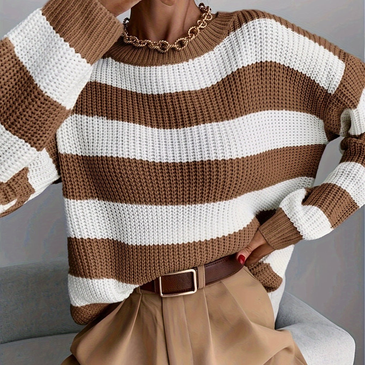 Women’s Relaxed Striped Sweater – Comfortable Everyday Knit