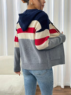 Women’s Color Block Hooded Zip Cardigan – Cozy Casual Layer