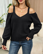 Women’s Off-Shoulder Knit Top – Elegant Long Sleeve Sweater