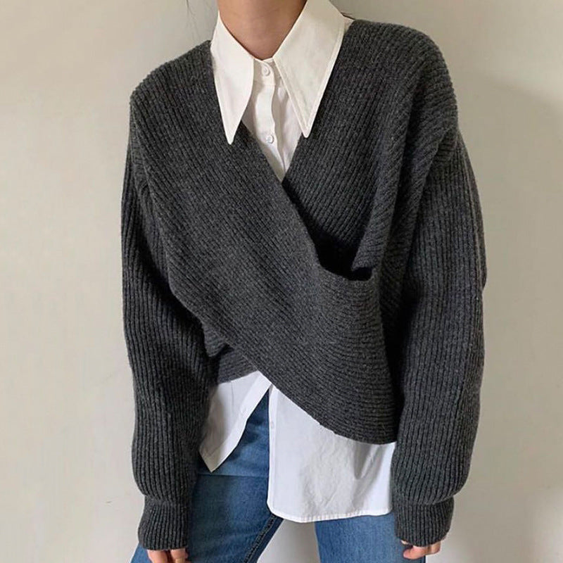 Women’s Cross-Knit Sweater – Elegant Comfortable Pullover