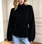 Women’s Double-Breasted Knit Coat – Elegant Long Sleeve Outerwear