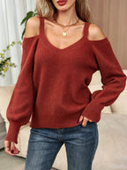 Women’s Off-Shoulder Knit Top – Elegant Long Sleeve Sweater