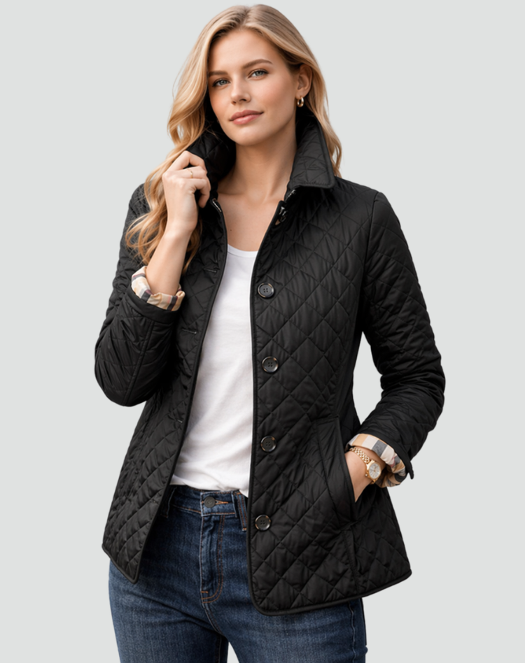 Women’s Quilted Button Jacket with Collar – Smart Transitional Outerwear