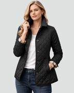 Women’s Quilted Button Jacket with Collar – Smart Transitional Outerwear