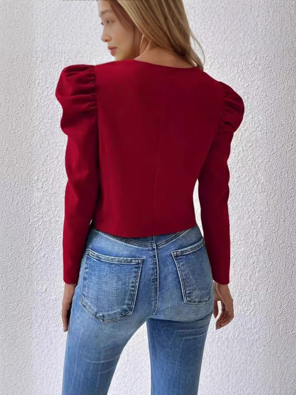 Women's Cardigan - Round Neck, Zip Closure and Puff Sleeves